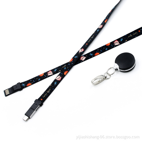 Hot Selling Promotion Gifts 3 in 1 Lanyard Usb Charging Cable for Android Micro Usb, iPhone and USB-C